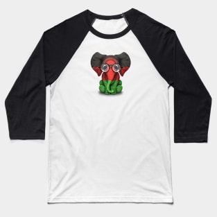 Baby Elephant with Glasses and Malawi Flag Baseball T-Shirt
